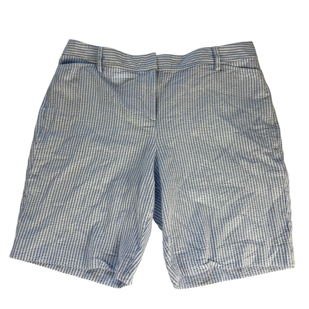 Talbots Blue White Seersucker Bermuda Shorts Striped Preppy Classic‎ Petite 16